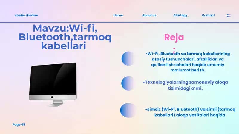 Wi-fi, Bluetooth, tarmoq kabellari