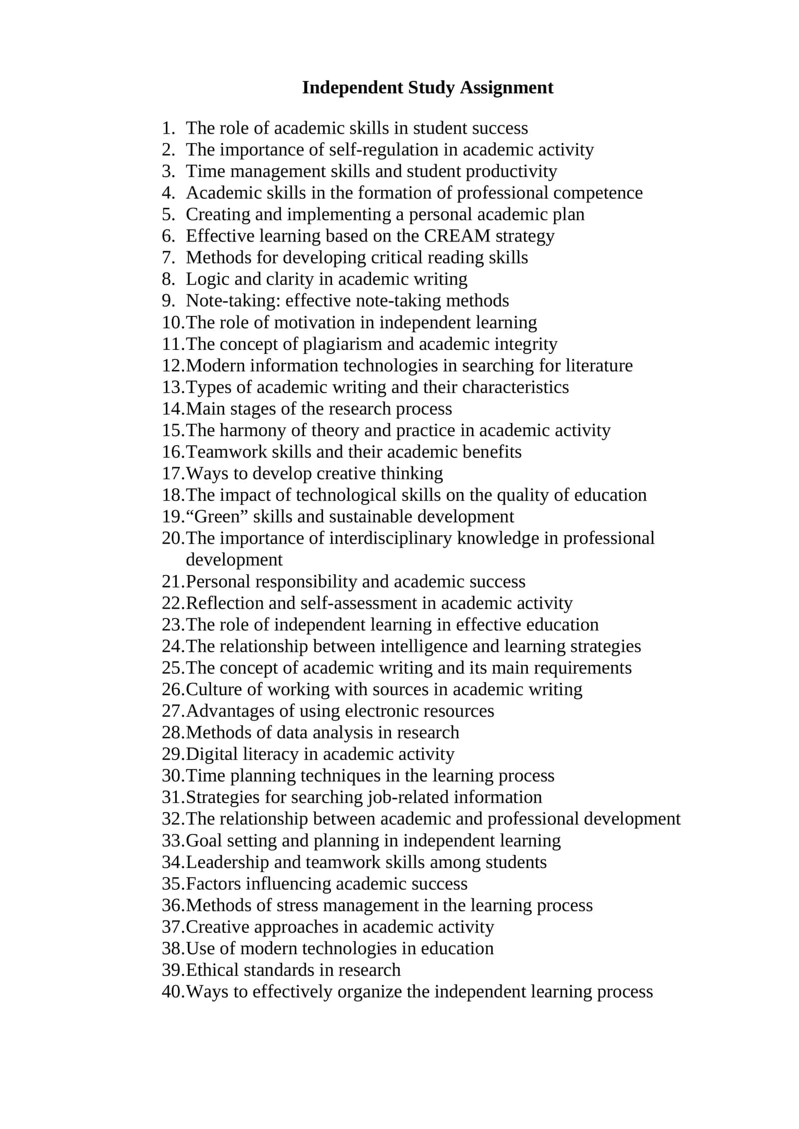 Independent Study Assignment