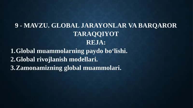 Global Jarayonlar va Barqaror Taraqqiyot