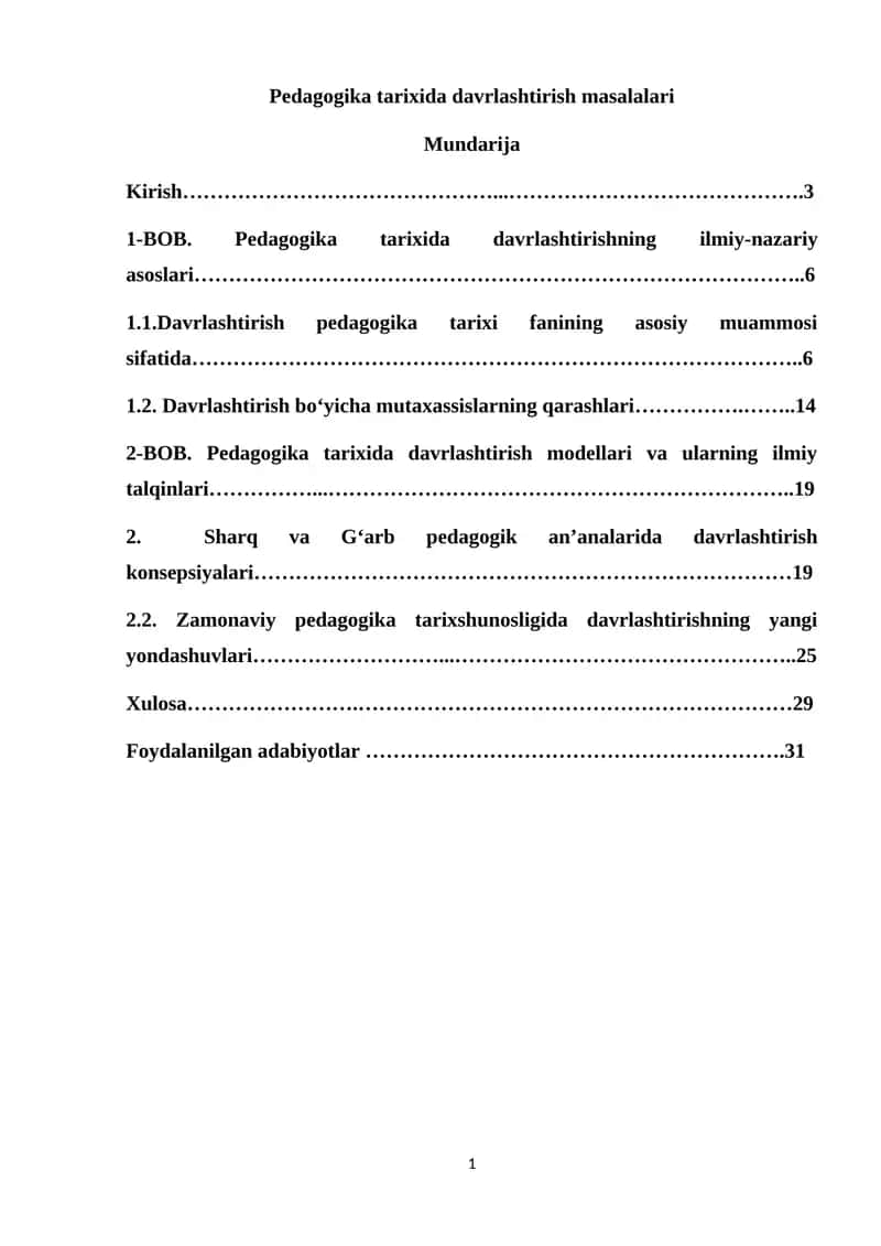 Pedagogika tarixida davrlashtirish masalalari
