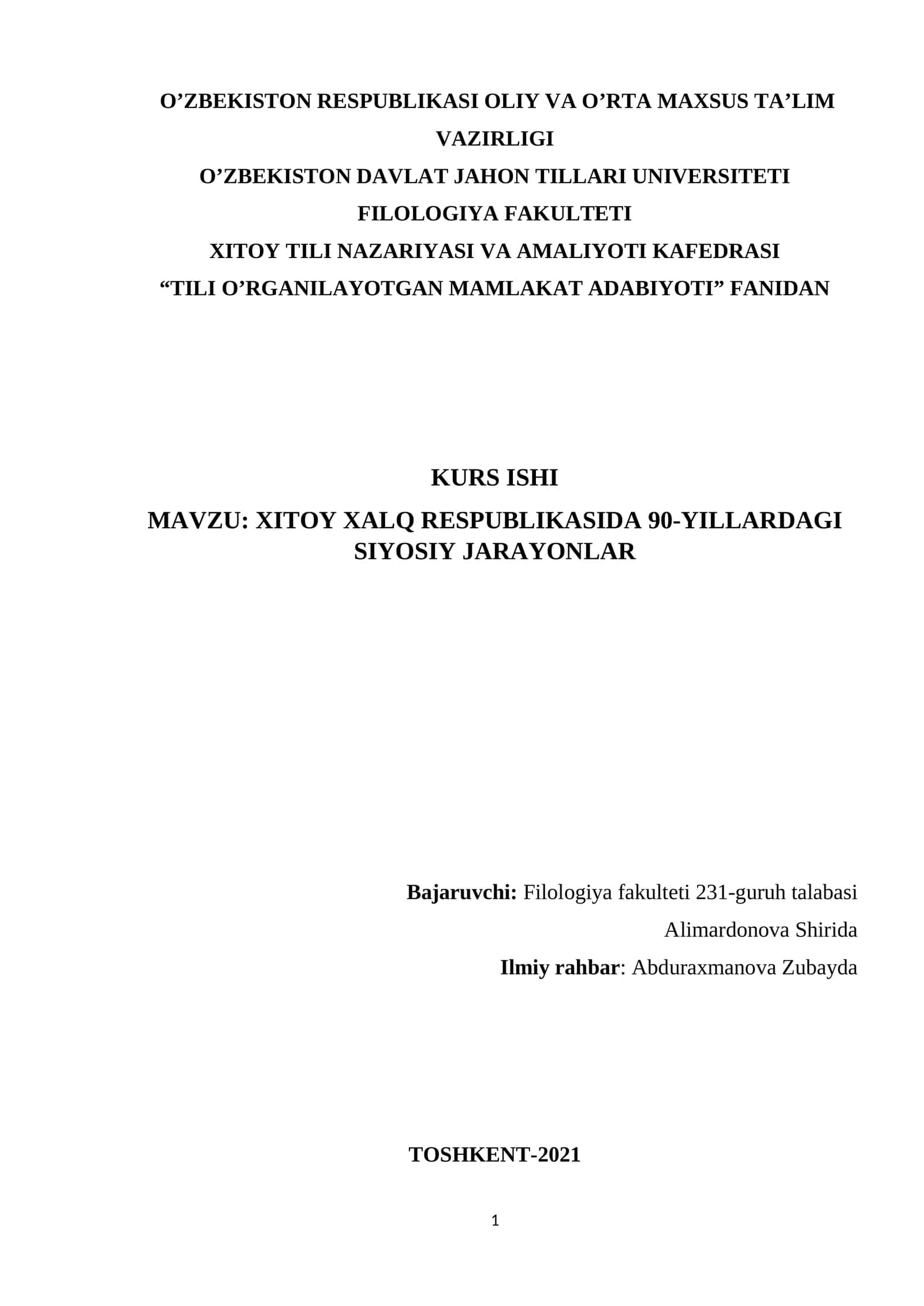 TILI O’RGANILAYOTGAN MAMLAKAT ADABIYOTI FANIDAN