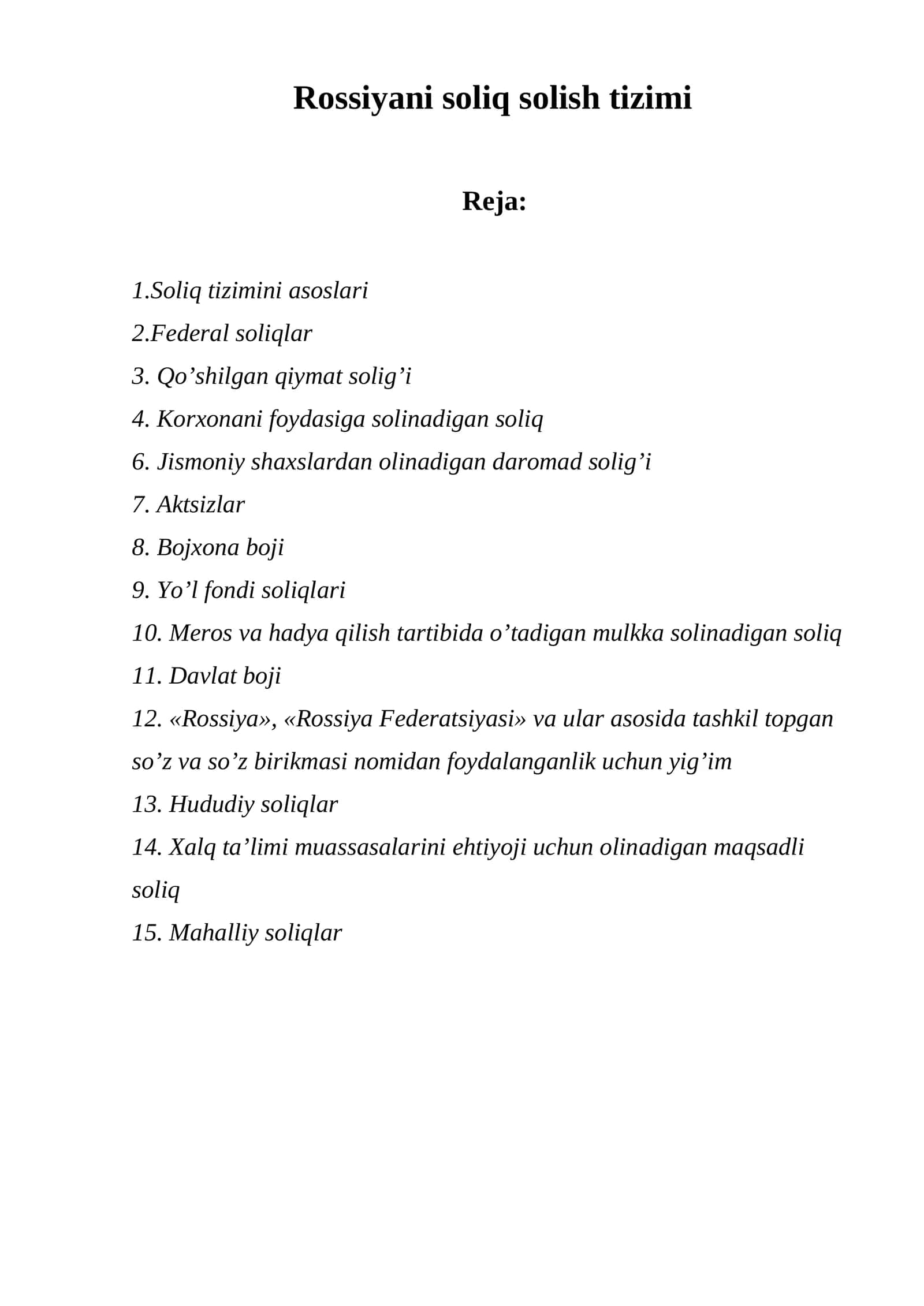 Rossiyani soliq solish tizimi