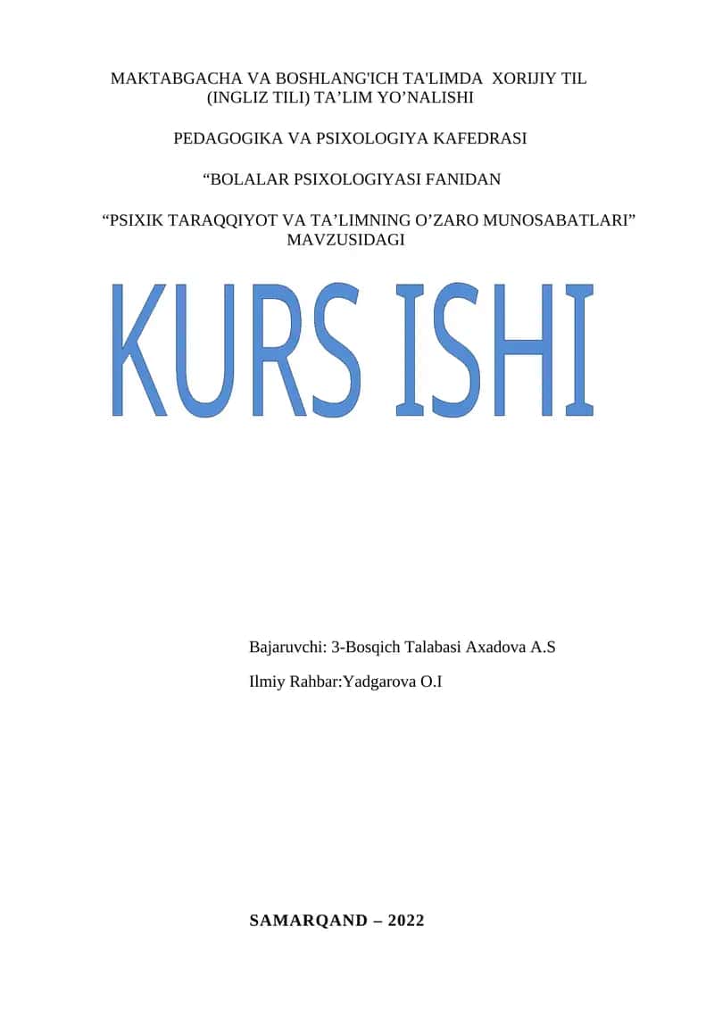 XORIJIY TIL (INGLIZ TILI) TA’LIM YO’NALISHI