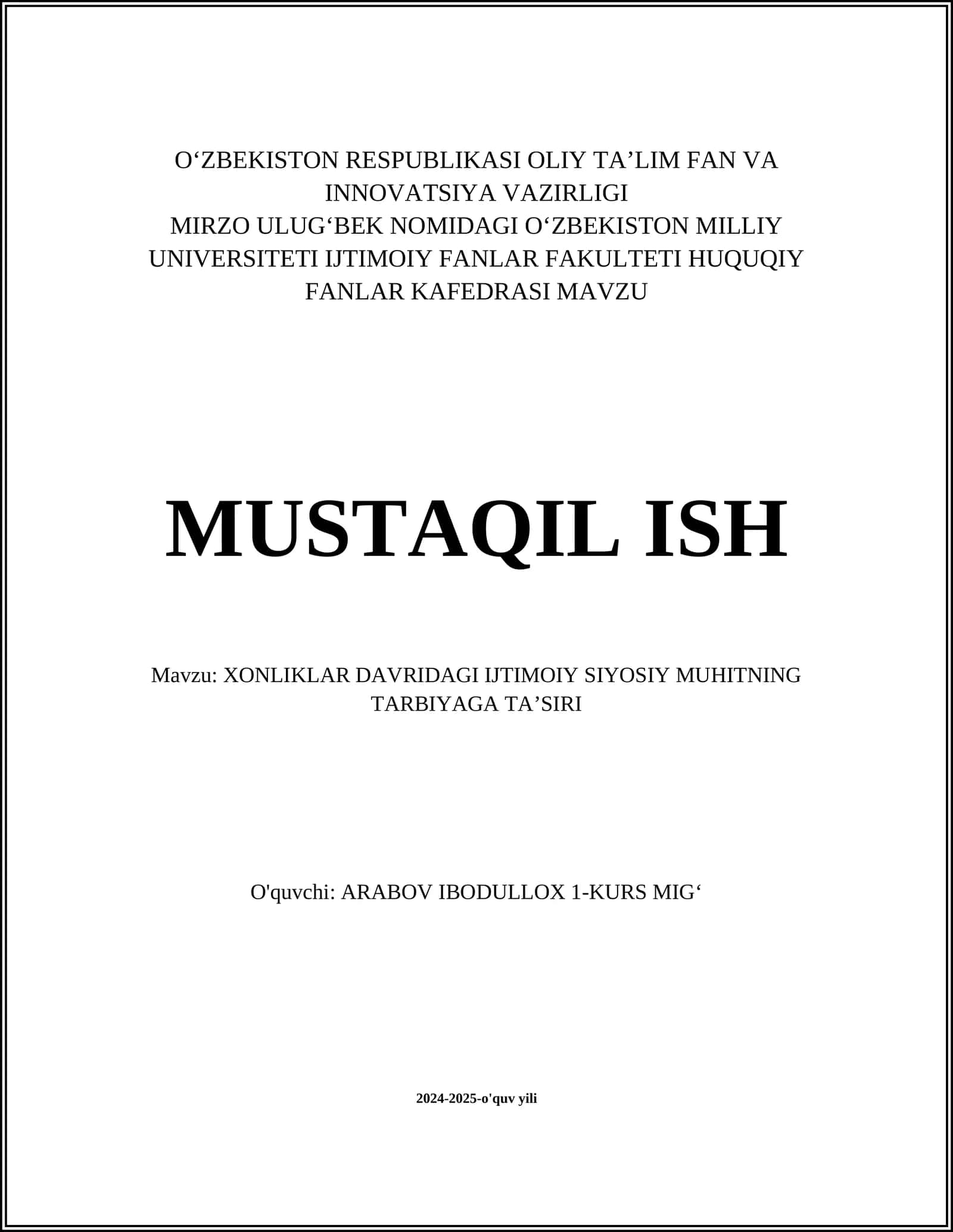 Xonliklar davridagi ijtimoiy tuzilma