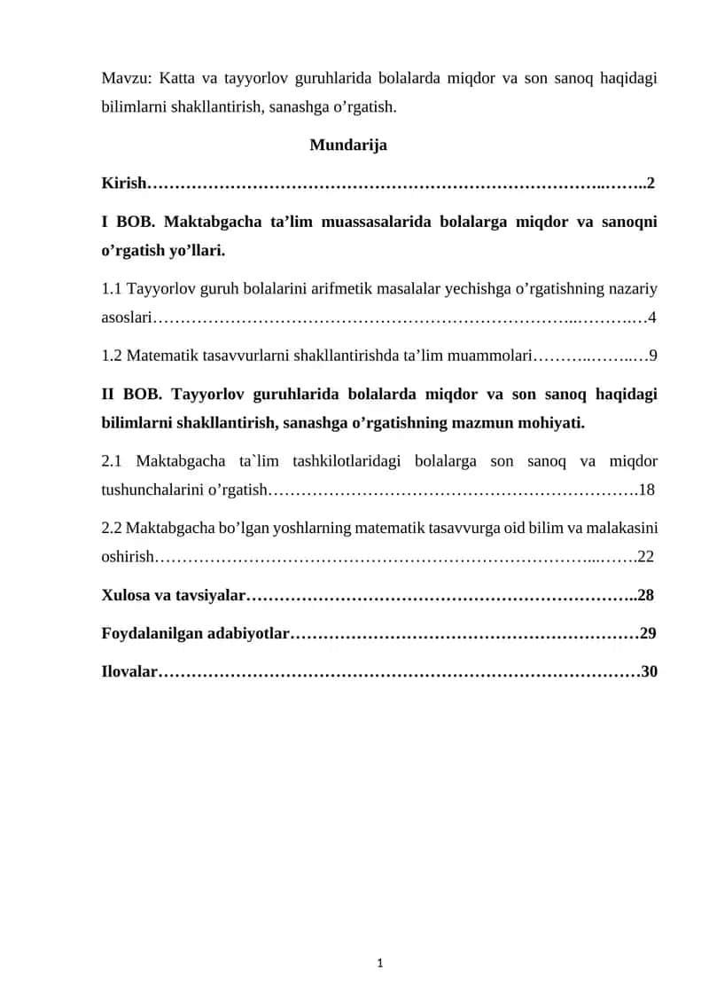 Maktabgacha ta’limdagi bolalarga miqdor va sanoqni o’rgatish yo’llari