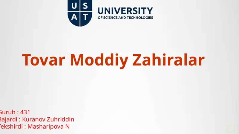 TOVAR MODDIY ZAHIRA NIMA? TARKIBI VA XUSUSIYATLARI.