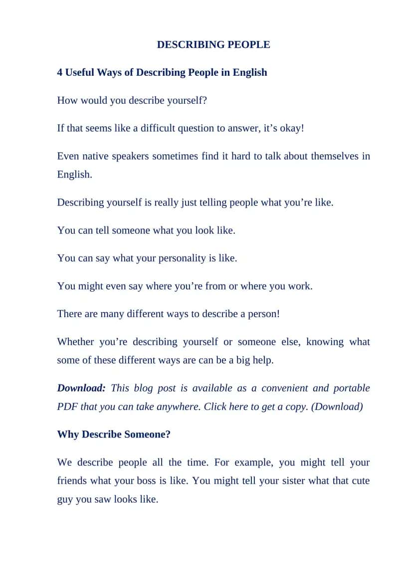 DESCRIBING PEOPLE