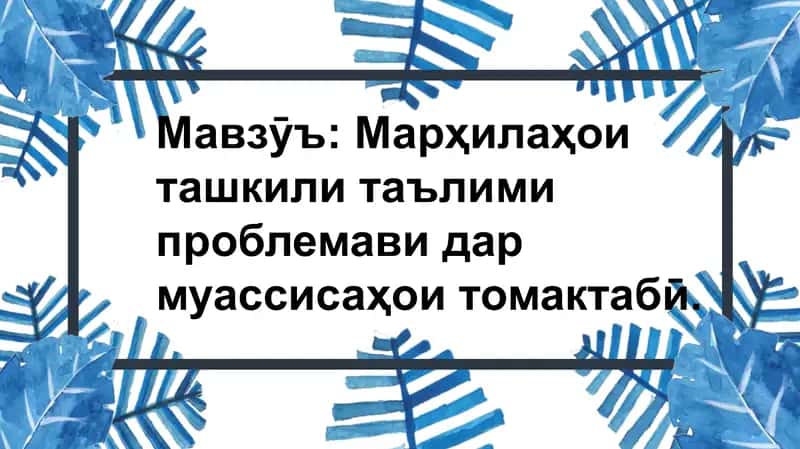 Мавзӯъ: Марҳилаҳои ташкилитаълими