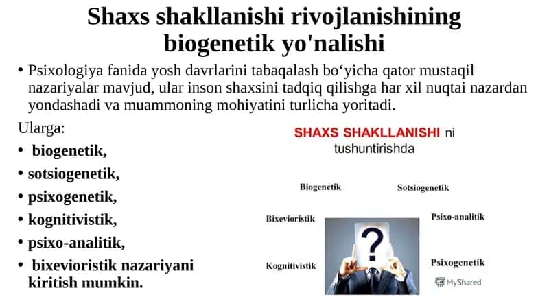 Shaxs shakllanishi rivojlanishining biogenetik yo'nalishi