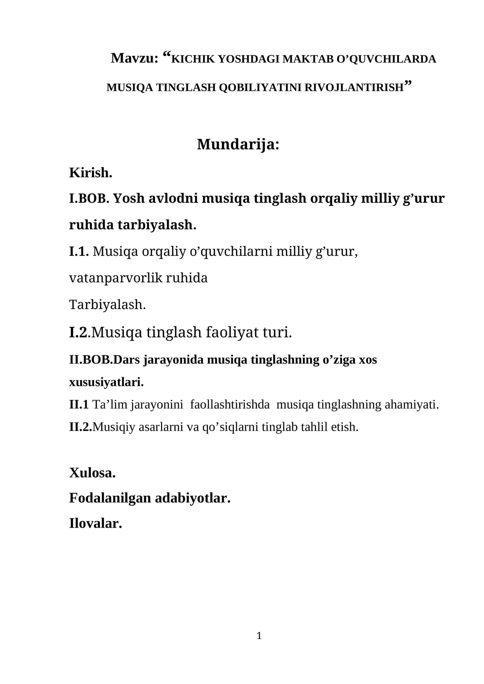 KICHIK YOSHDAGI MAKTAB O’QUVCHILARDA MUSIQA TINGLASH QOBILIYATINI RIVOJLANTIRISH