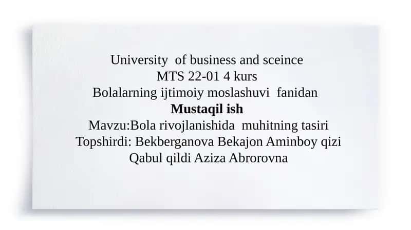 Bola rivojlanishida muhitning tasiri
