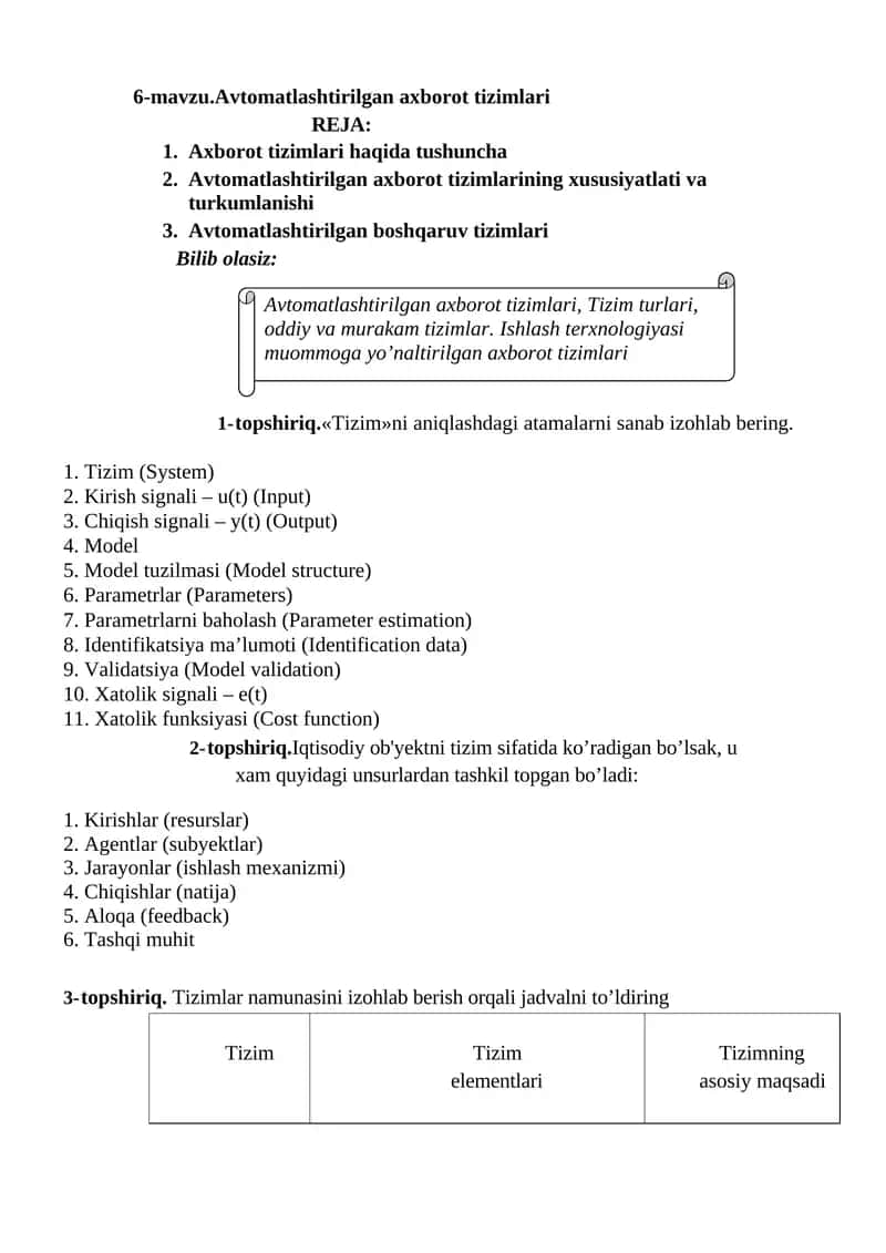 Avtomatlashtirilgan axborot tizimlari