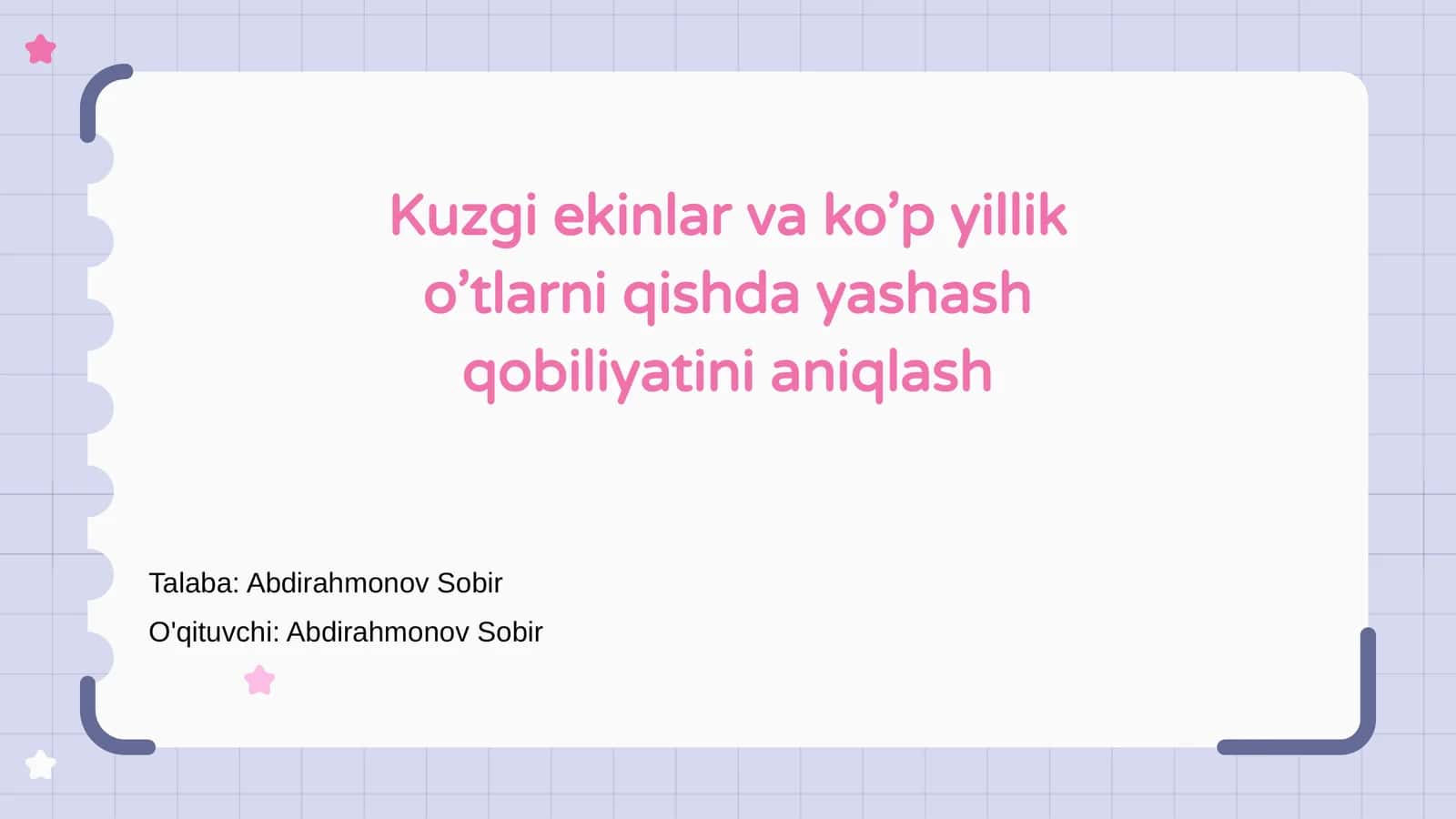 Kuzgi ekinlar va ko’p yillik o’tlarni qishda yashash qobiliyatini aniqlash