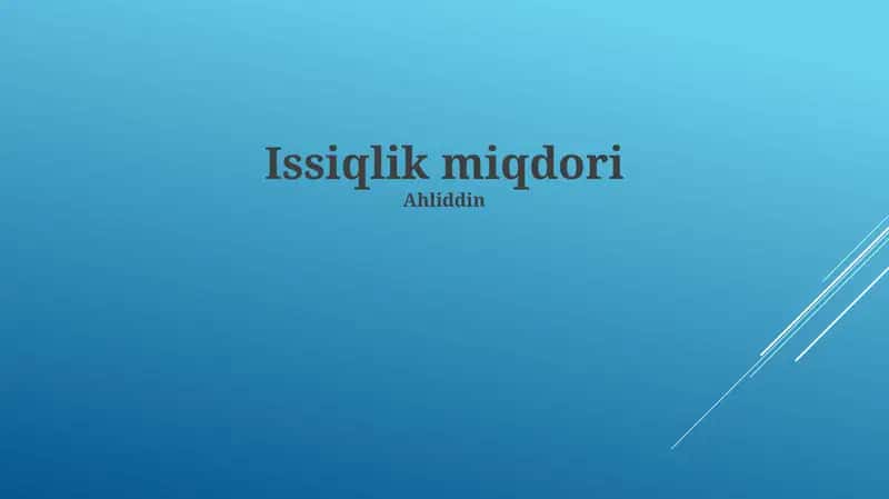 Issiqlik va Ish