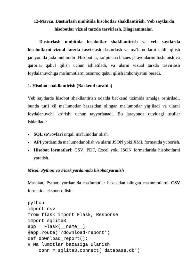 Hisobotlar shakllantirish dasturi