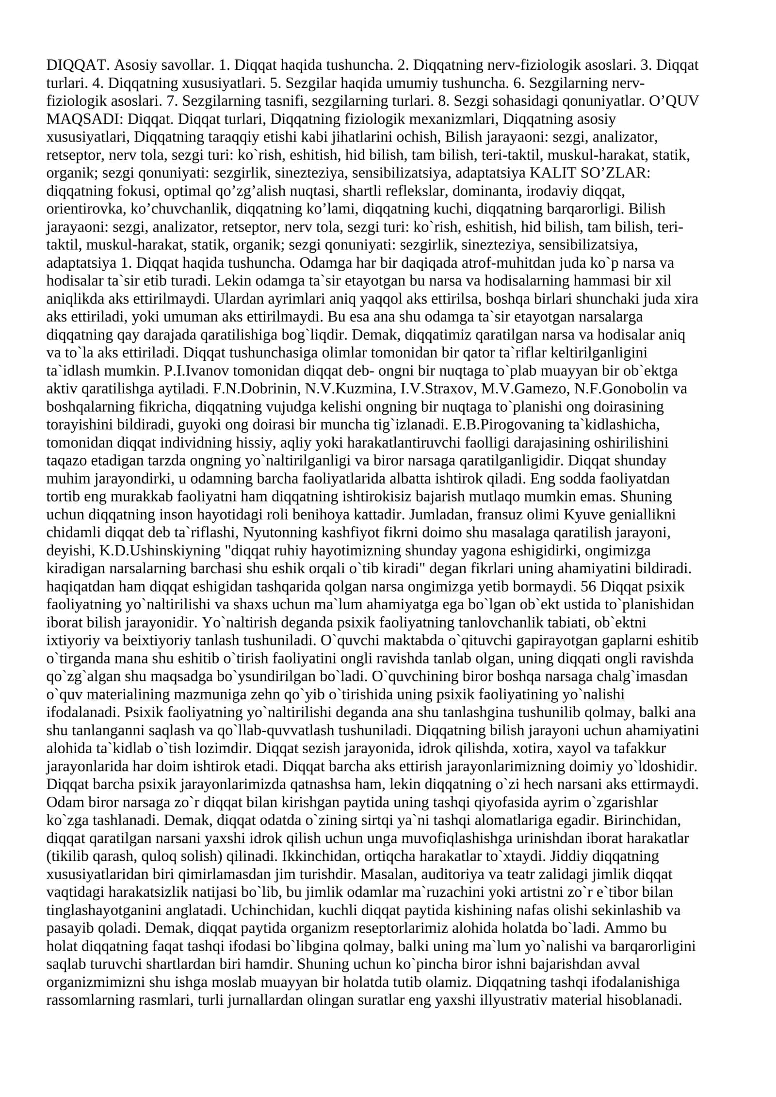 Diqqatning nerv-fiziologik asoslari