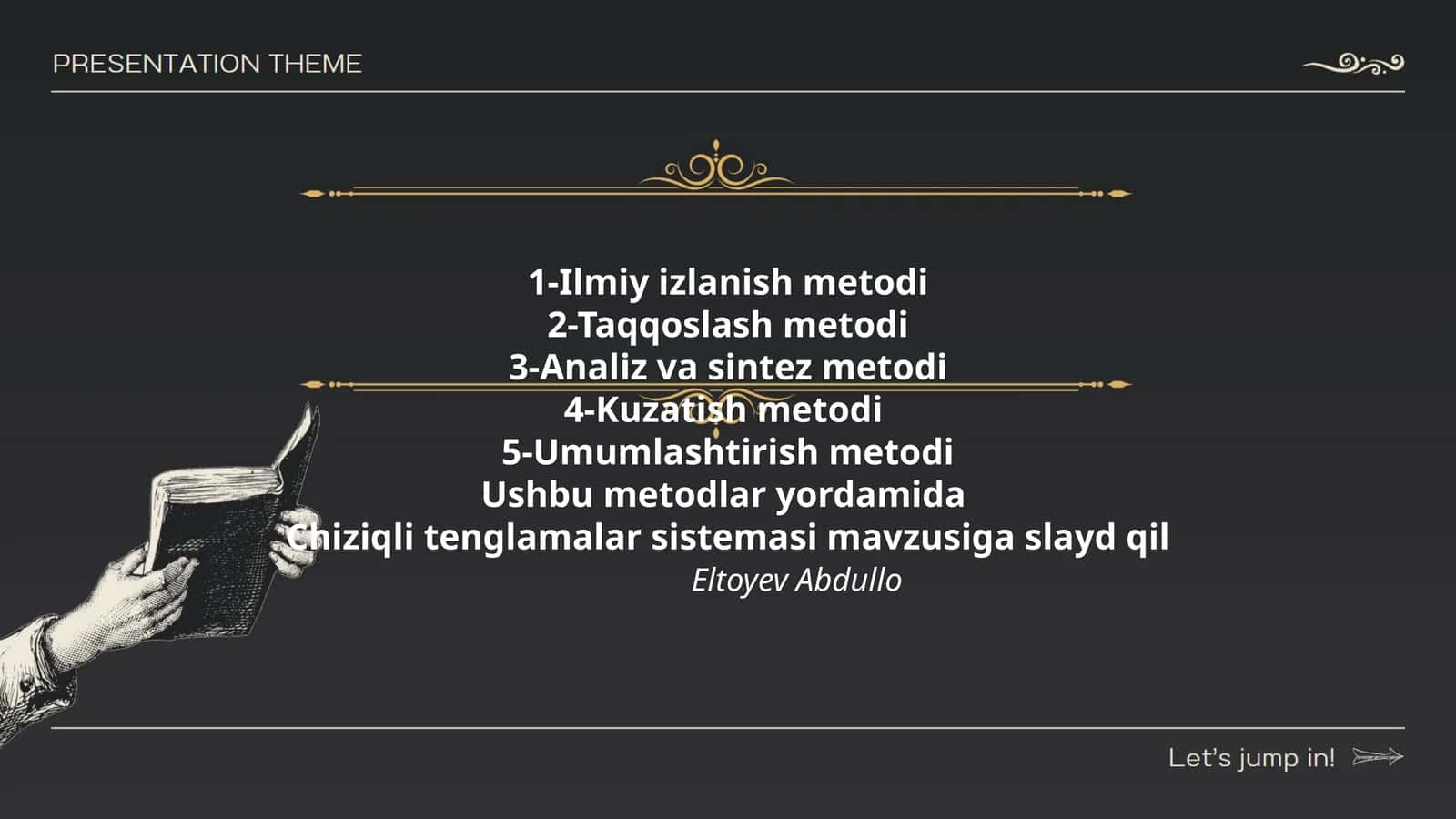 Chiziqli tenglamalar sistemasi mavzusiga slayd qil