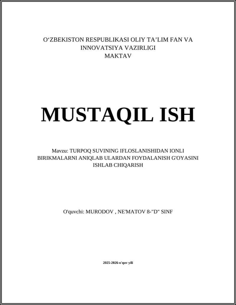 Tuproq va suv namunalaridan ionlarni aniqlash uchun namunalar olish va saqlash protokollari