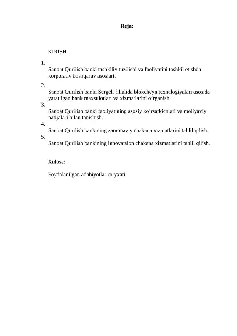 Sanoat Qurilish Banki faoliyati tahlili