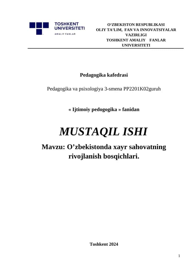 O’zbekistonda xayr sahovatning rivojlanish bosqichlari