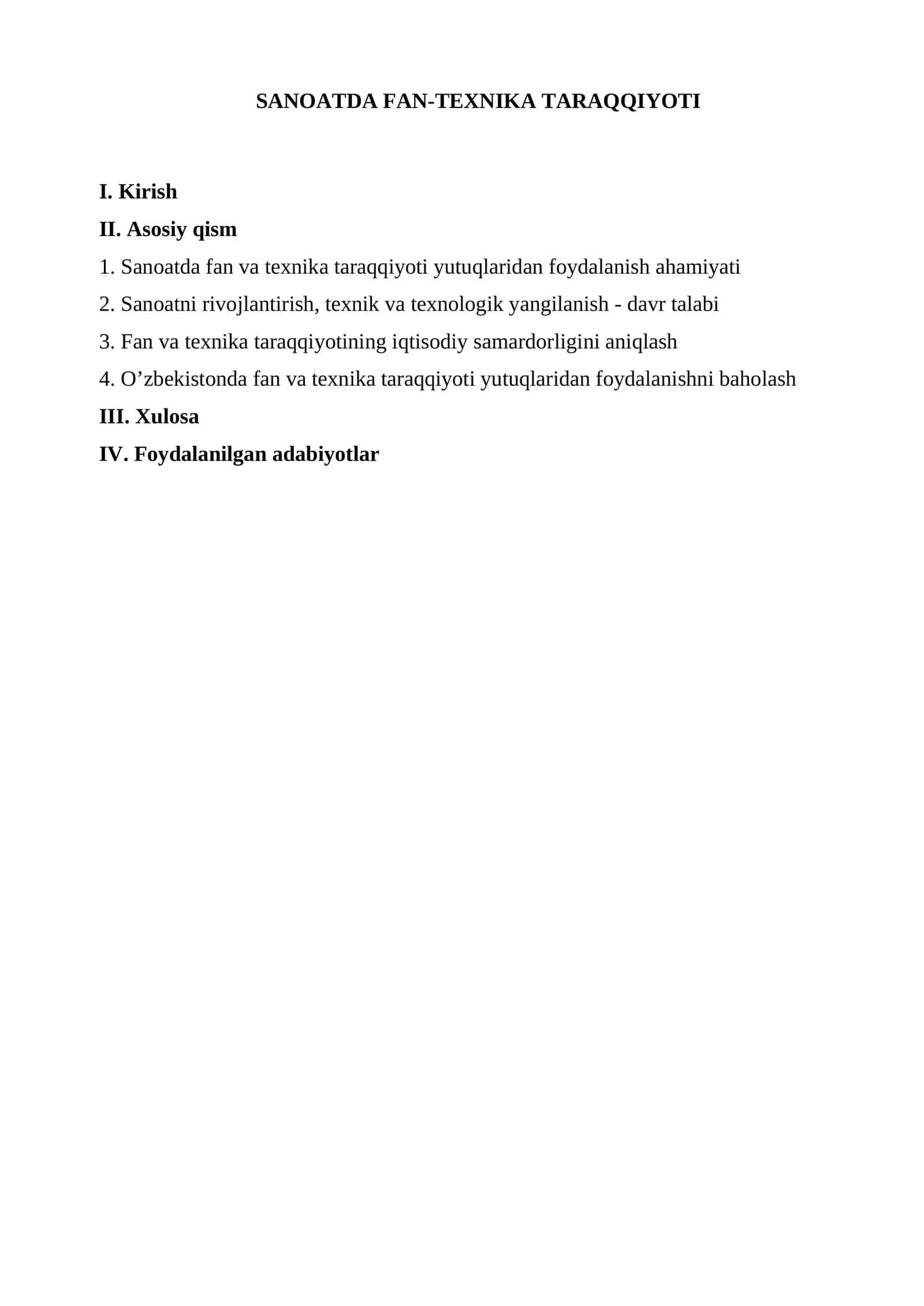 SANOATDA FAN-TEXNIKA TARAQQIYOTI