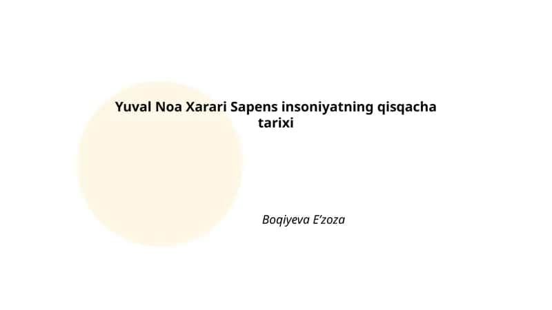 Yuval Noa Xarari Sapens insoniyatning qisqacha tarixi