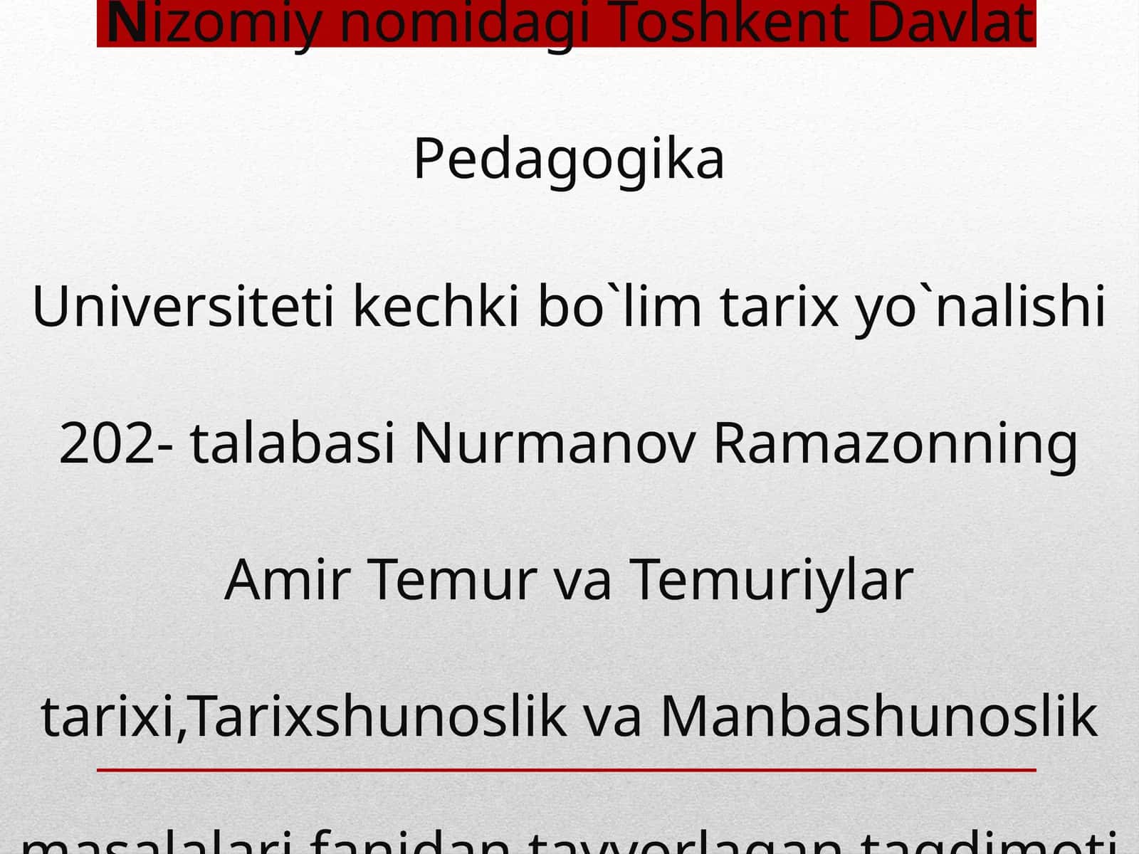 Amir Temur” Temur Tuzuklari” asari va uning ahamiyati