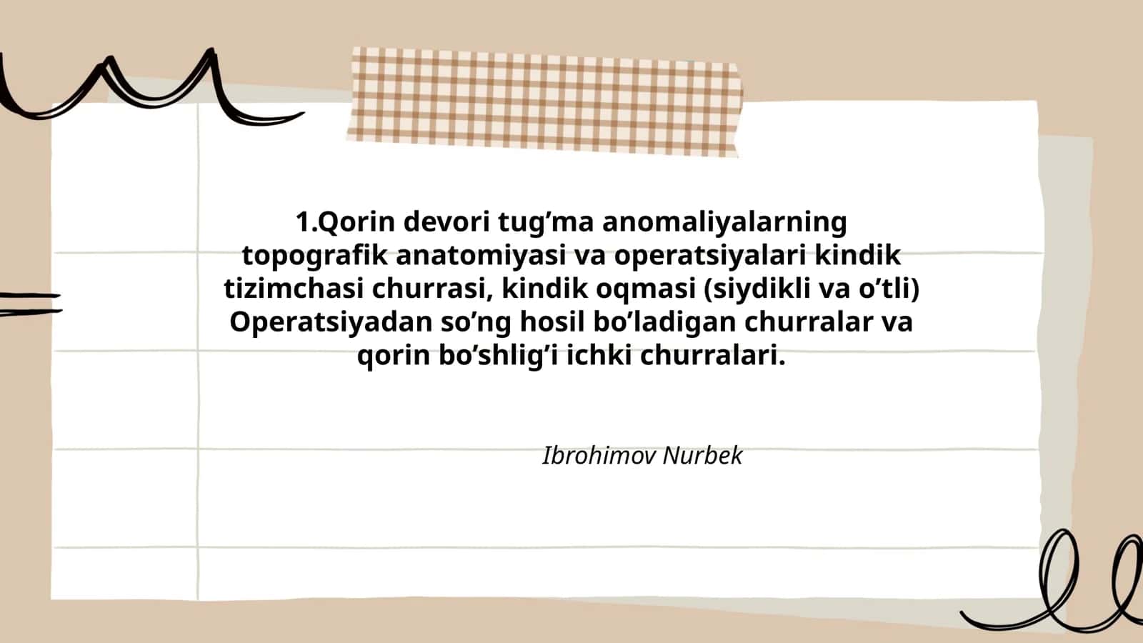 Qorin devori tug’ma anomaliyalarning topografik anatomiyasi va operatsiyalari