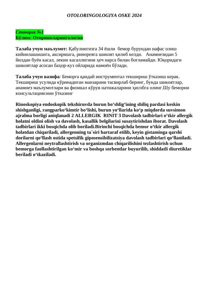OTOLORINGOLOGIYA OSKE 2024