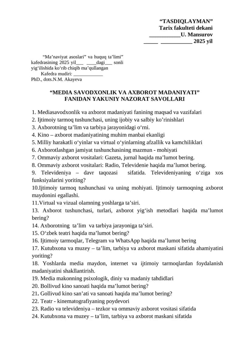 MEDIA SAVODXONLIK VA AXBOROT MADANIYATI