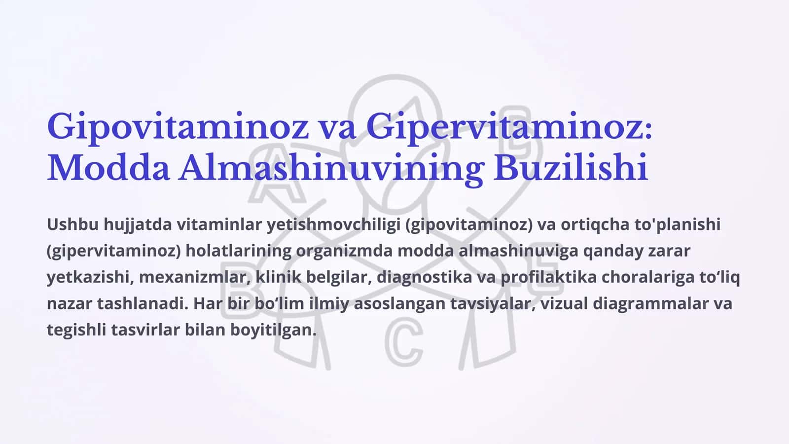 Gipovitaminoz va Gipervitaminoz: Modda Almashinuvining Buzilishi