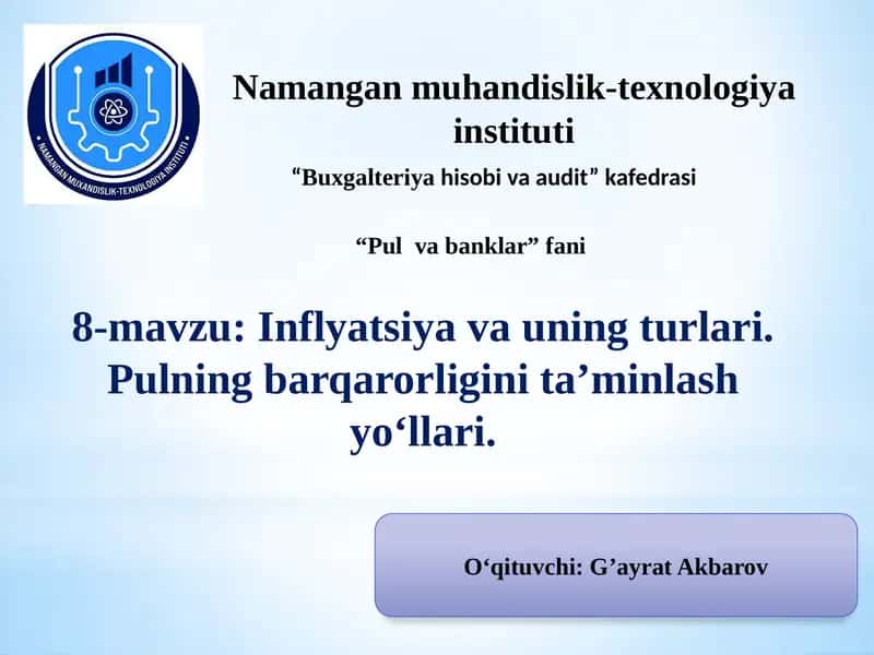 Inflyatsiya va uning turatlari