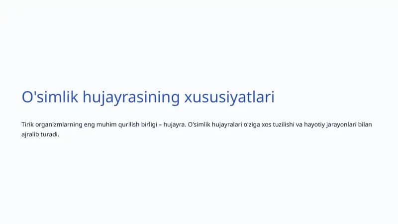O'simlik hujayrasining xususiyatlari