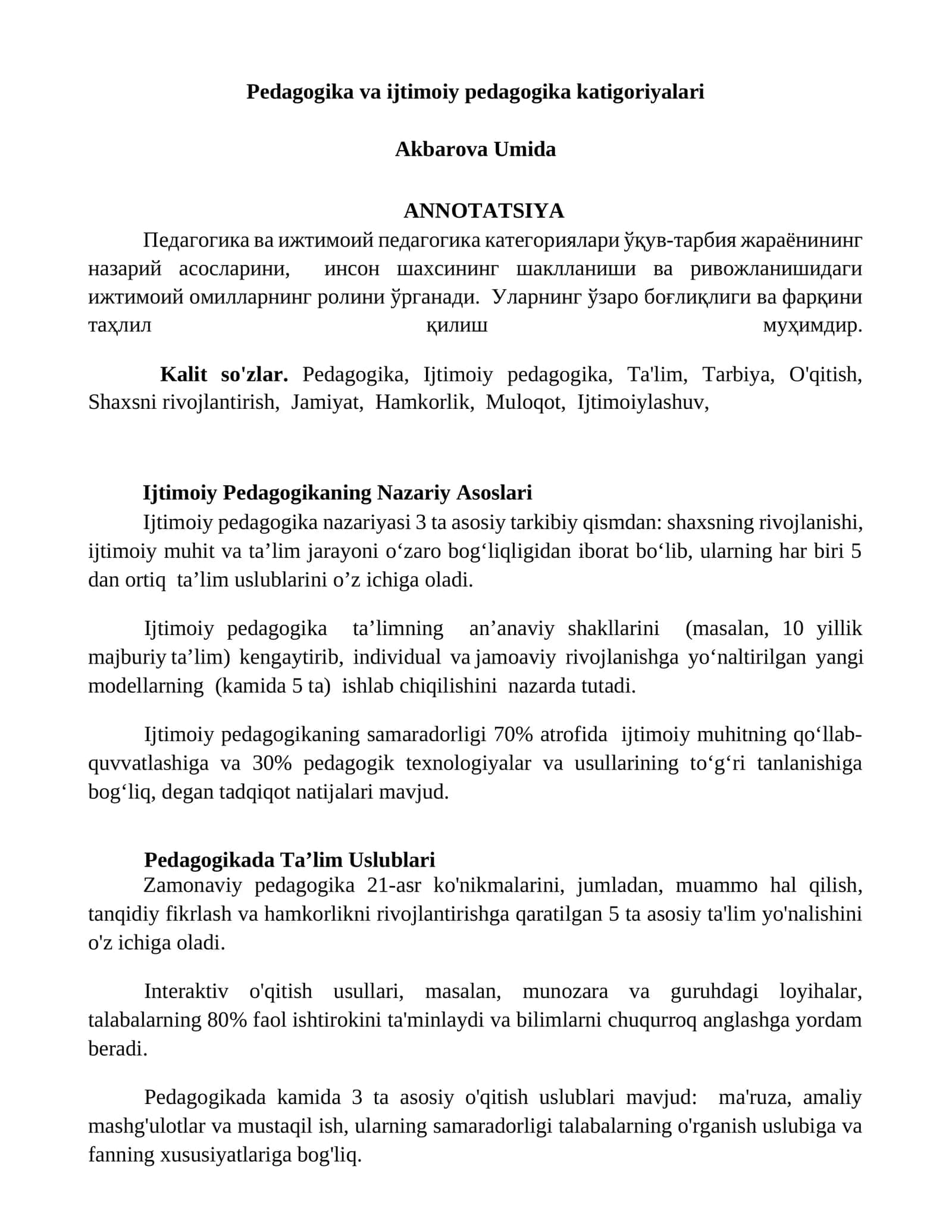 Ijtimoiy Pedagogika Nazariy Asoslari