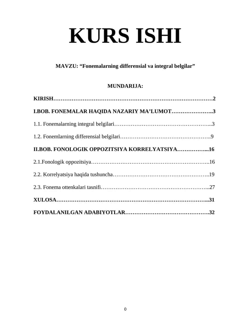 “Fonemalarning differensial va integral belgilar”