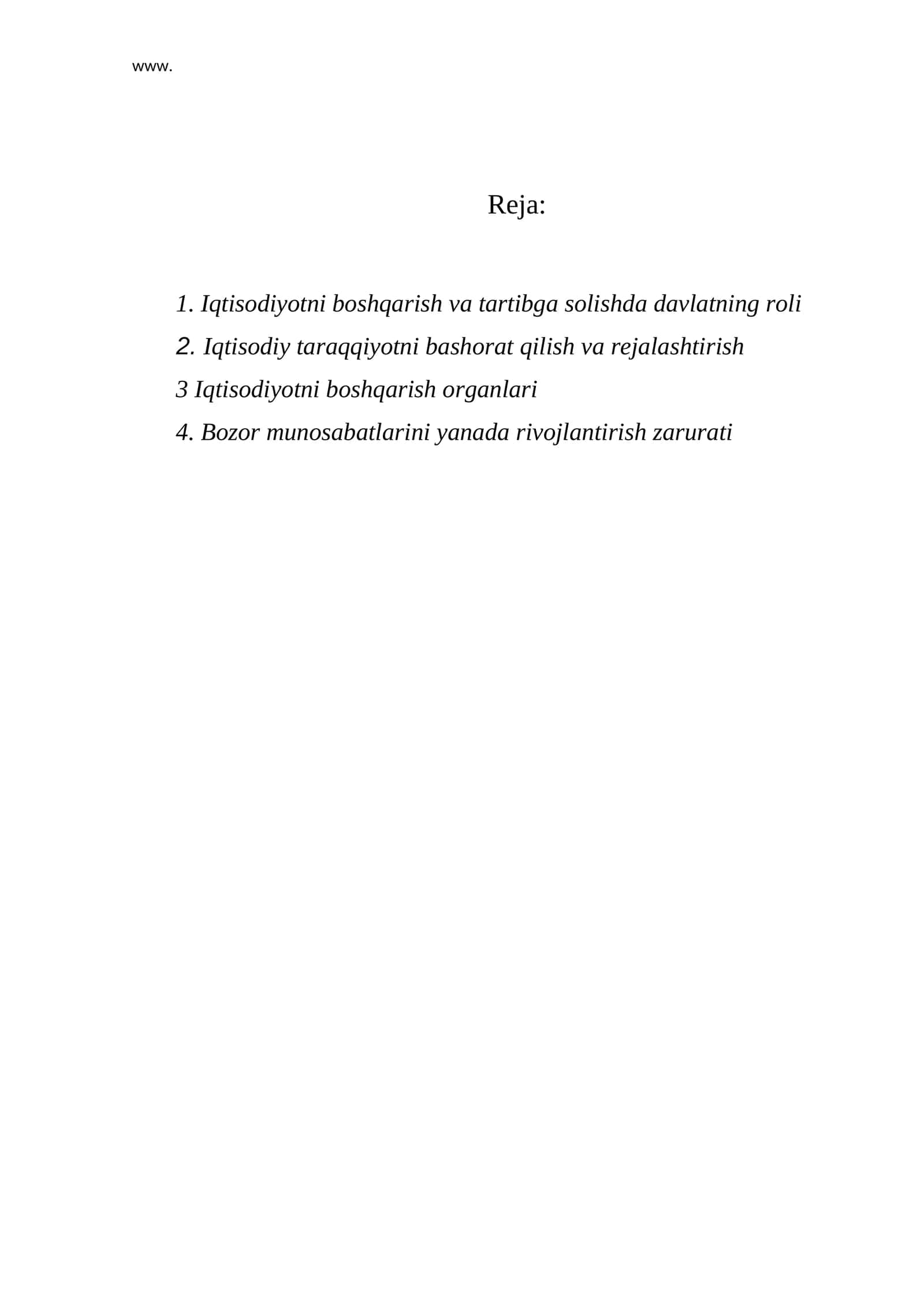 Iqtisodiyotni boshqarish va tartibga solishda davlatning roli