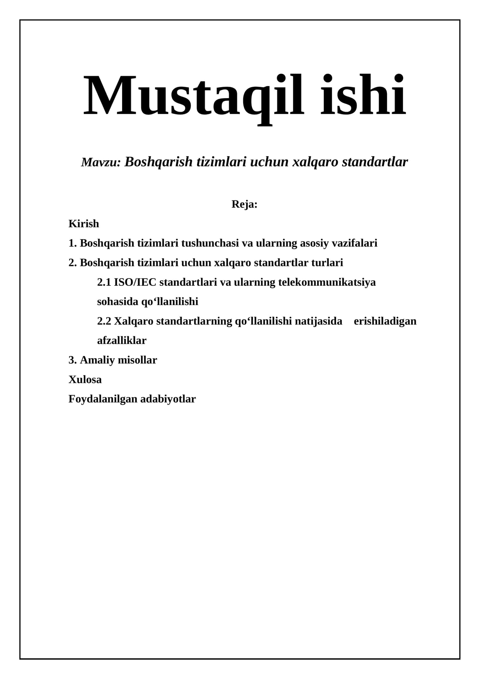 Boshqarish tizimlari uchun xalqaro standartlar