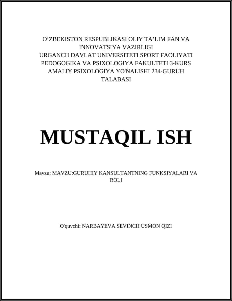 GURUHIY KANSULTANTNING FUNKSIYALARI VA ROLI