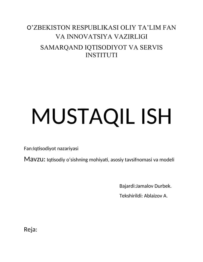 Iqtisodiy o‘sishning mohiyati va modeli
