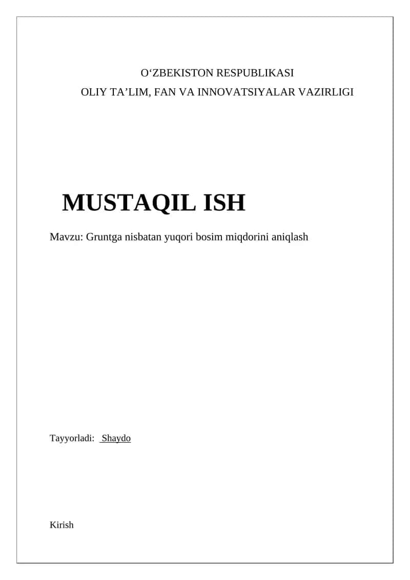Gruntga nisbatan yuqori bosim miqdorini aniqlash