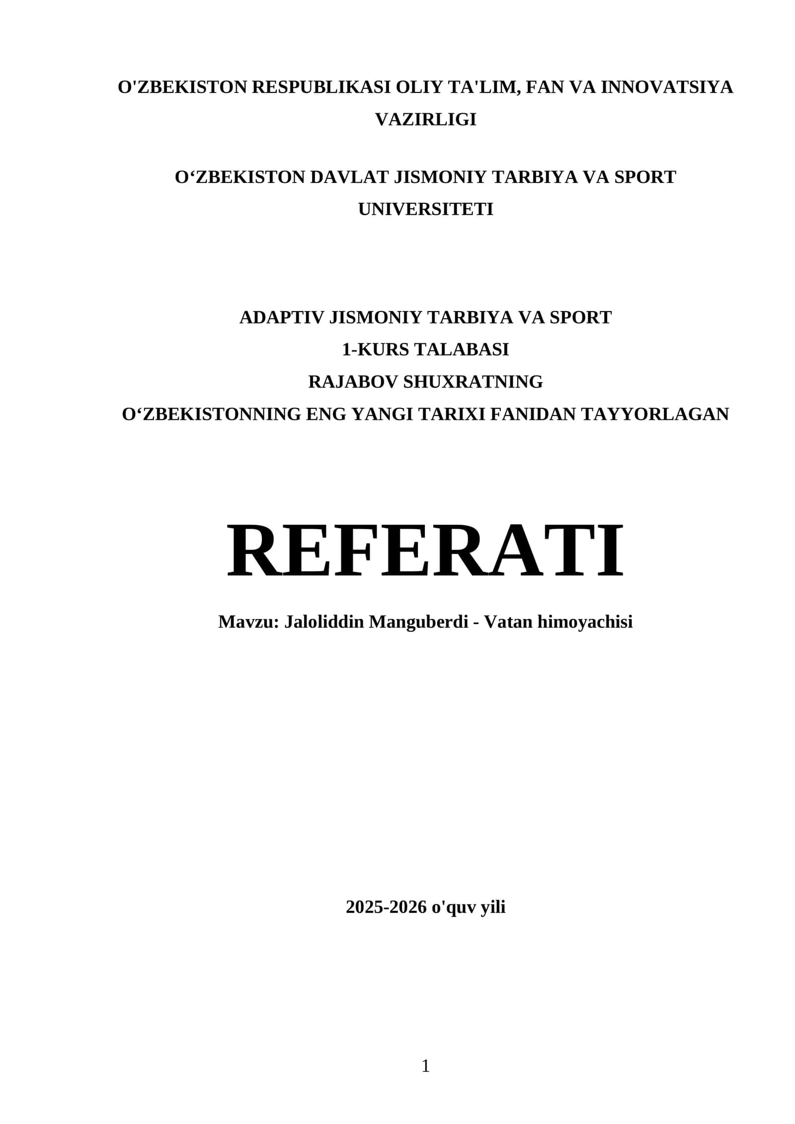 Jaloliddin Manguberdi - Vatan himoyachisi REFERATI