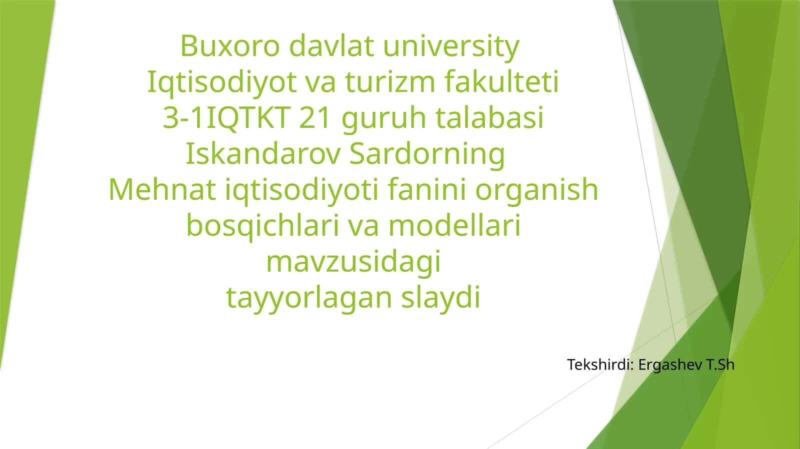 Mehnat iqtisodiyoti fanini organish bosqichlari va modellarimavzusi