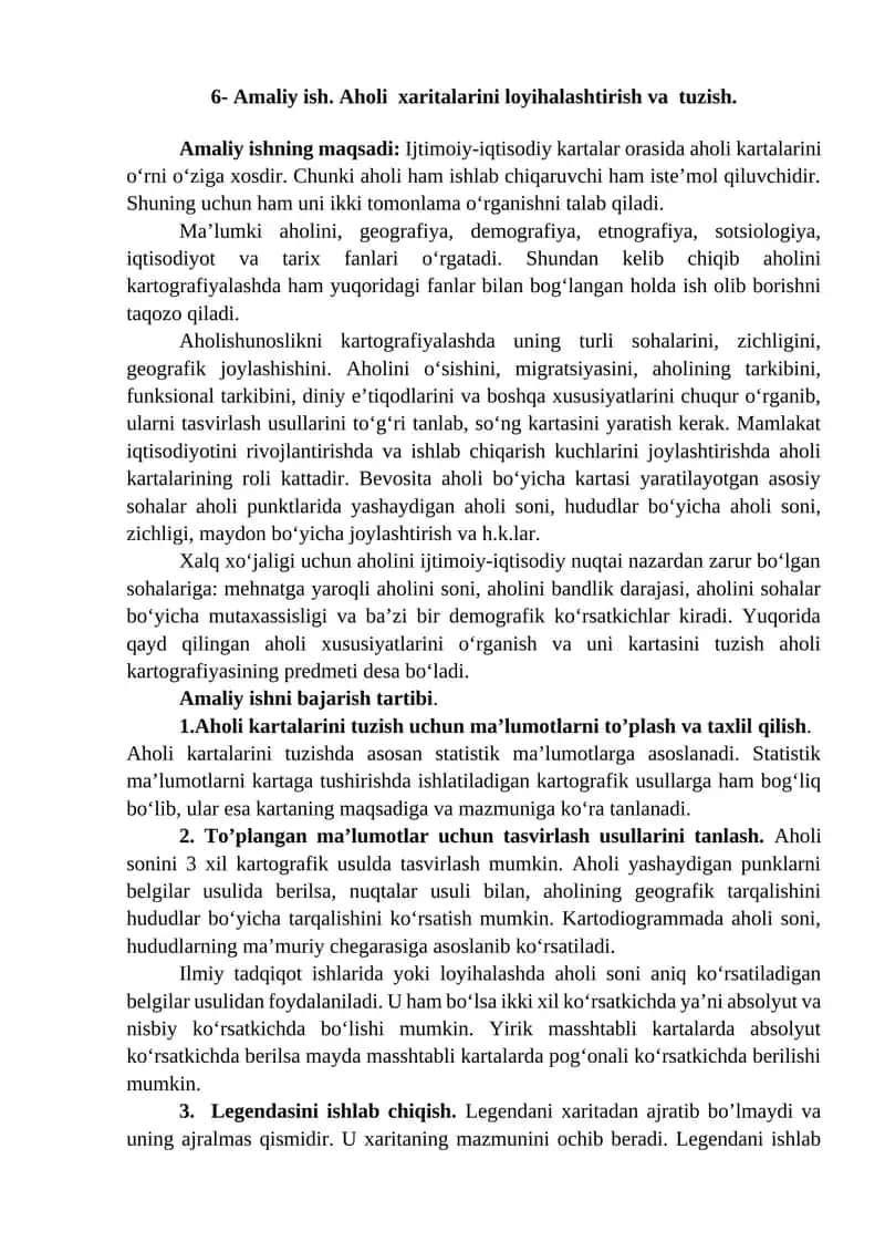 Aholi xaritalarini loyihalashtirish va tuzish