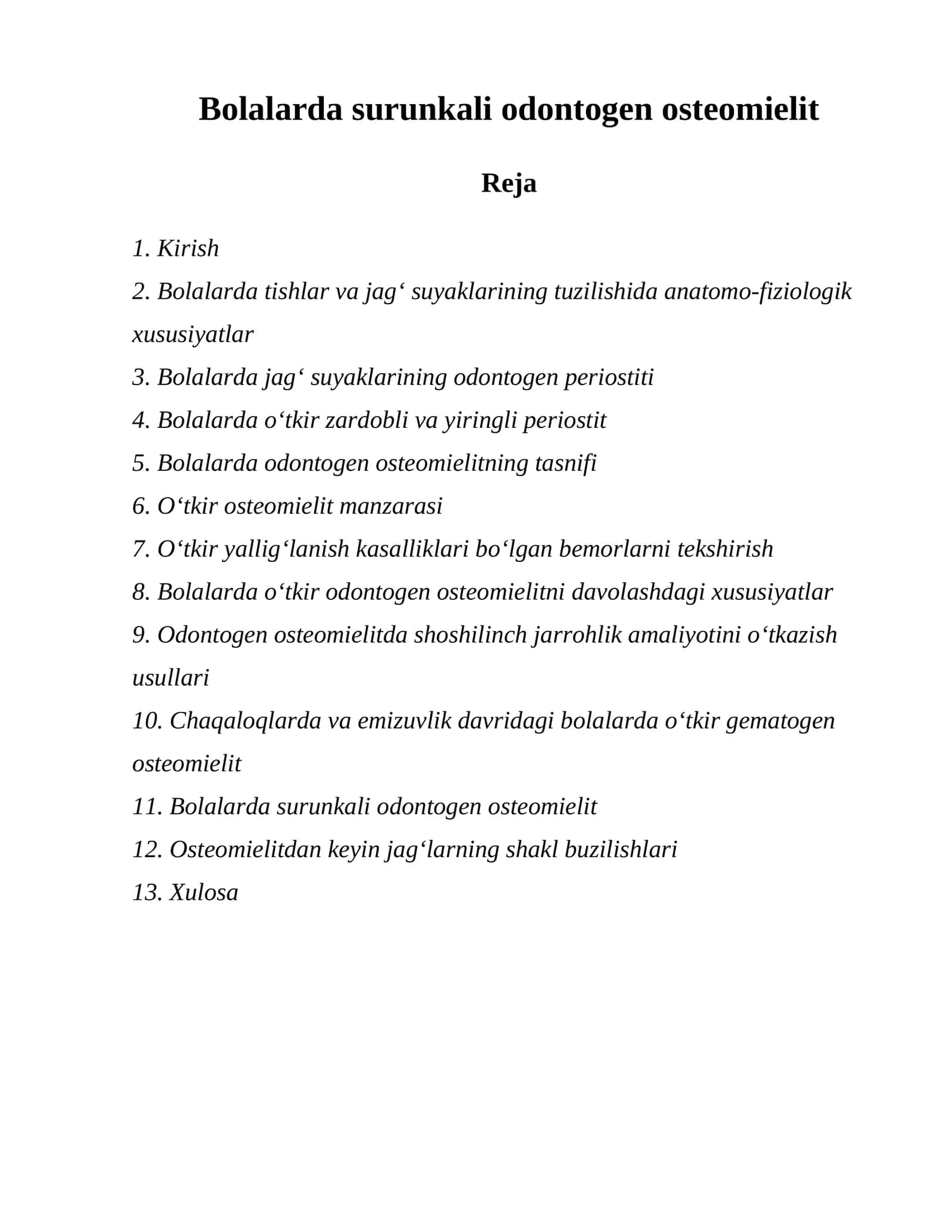 Bolalarda surunkali odontogen osteomielit