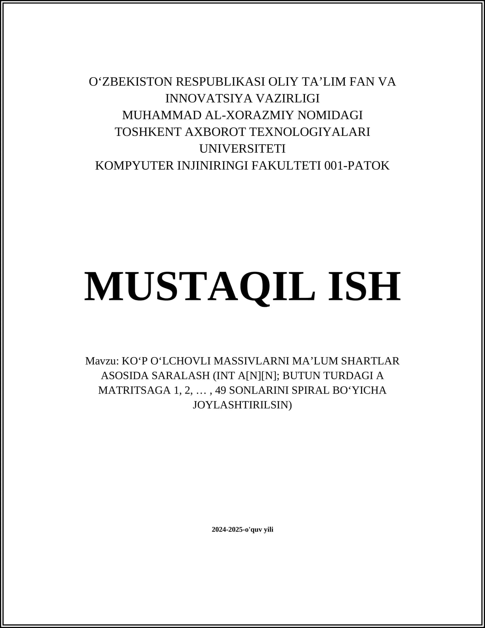 KO‘P O‘LCHOVLI MASSIVLARNI MA’LUM SHARTLAR ASOSIDA SARALASH