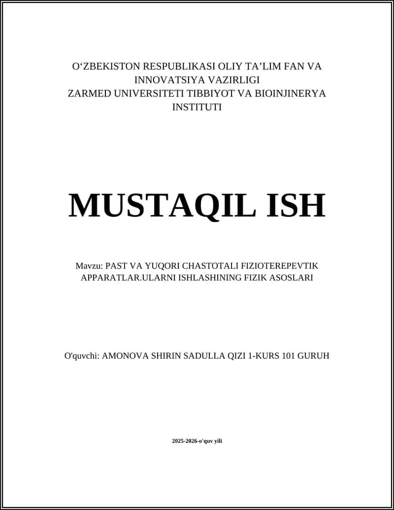 Past va yuqori chastotali fizioterepevtik apparatlar