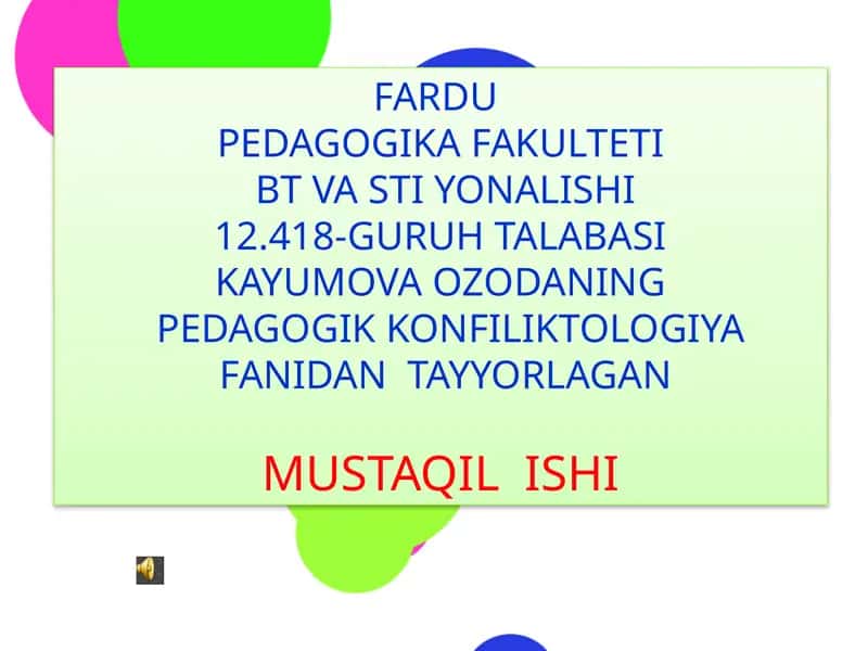 PEDAGOGIK KONFILIKTOLOGIYANING PSIXOLOGIK ASOSLARI