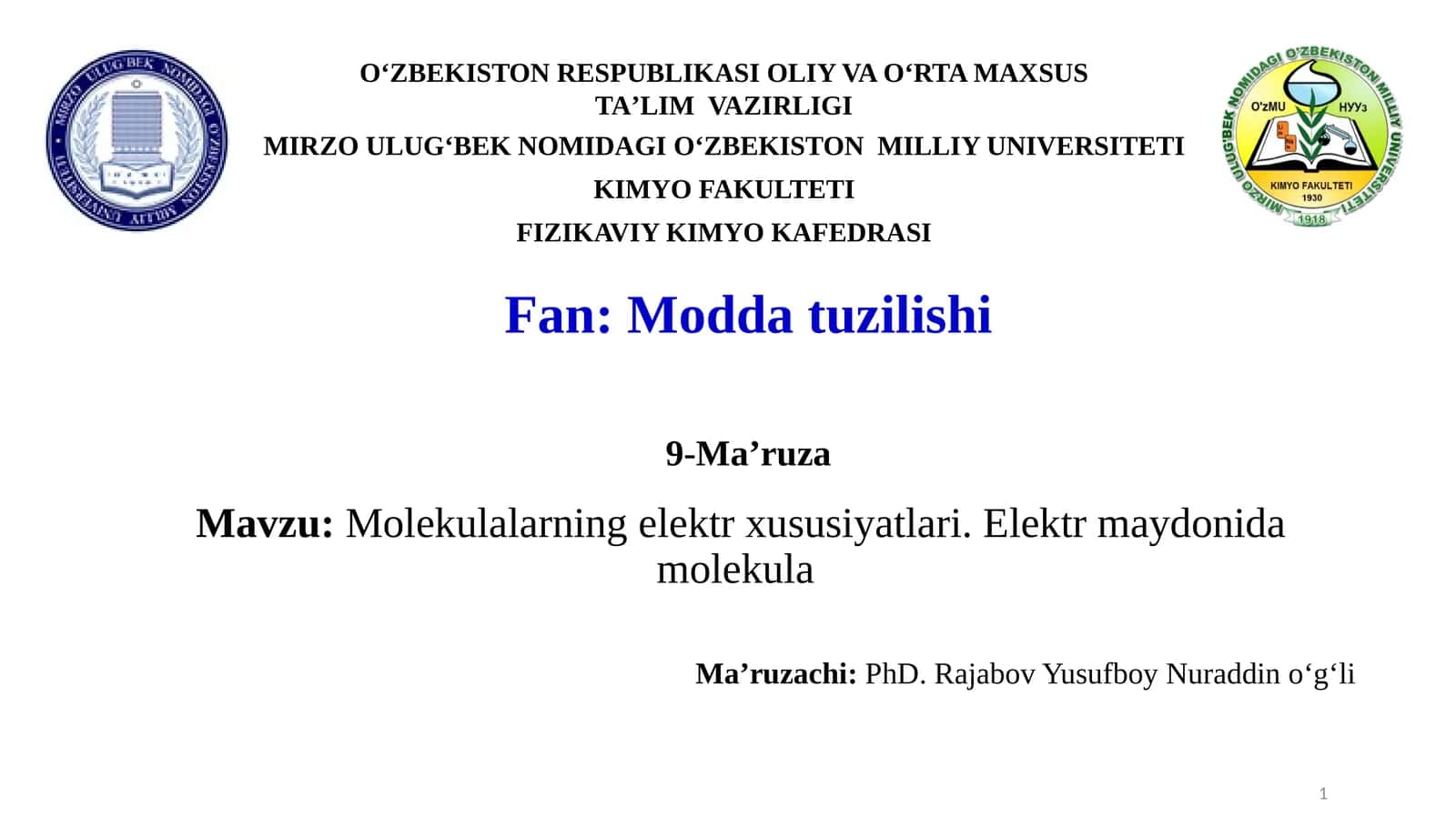 Molekulalarning elektrxususiyatlari