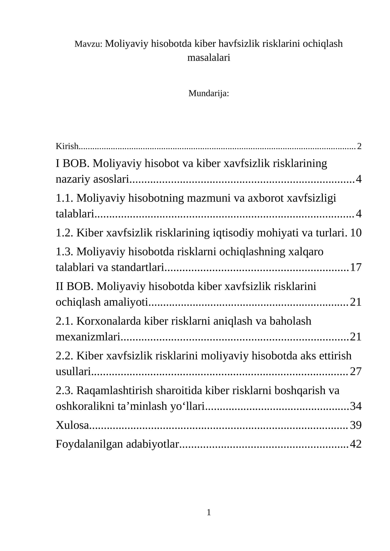 Moliyaviy hisobotda kiber havfsizlik risklarini ochiqlash masalalari