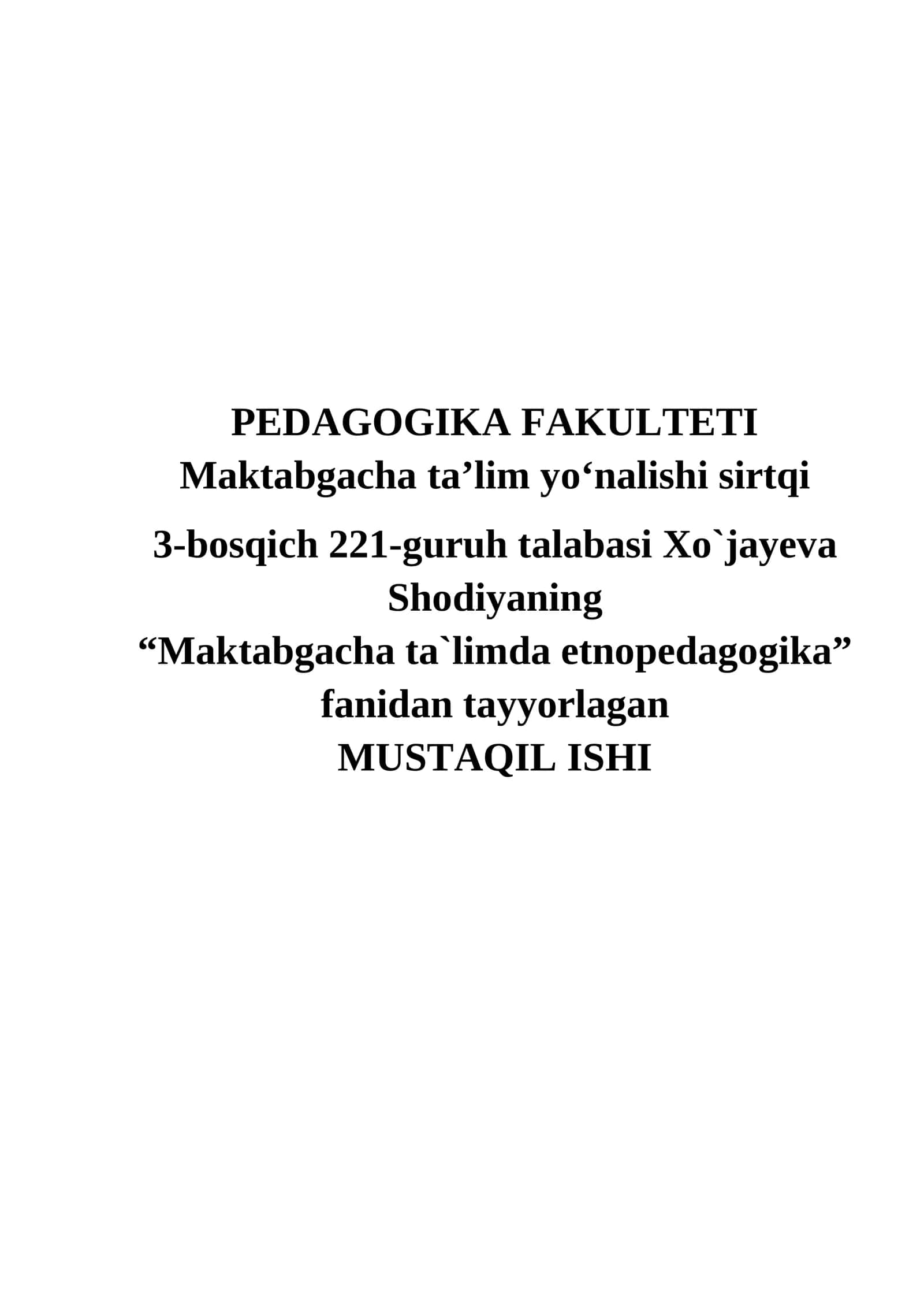 Maktabgacha ta’limda etnopedagogika